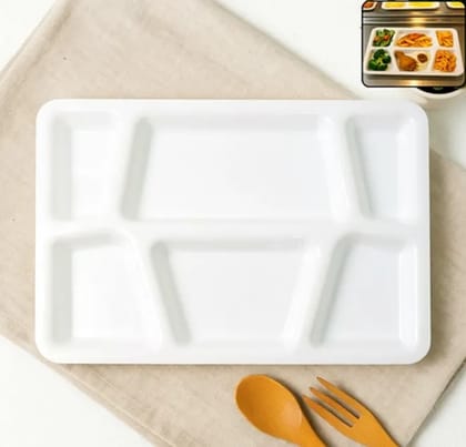 Plastic Multi-Compartment Rectangular Meal Serving Tray / Plate (1 Pc / White)