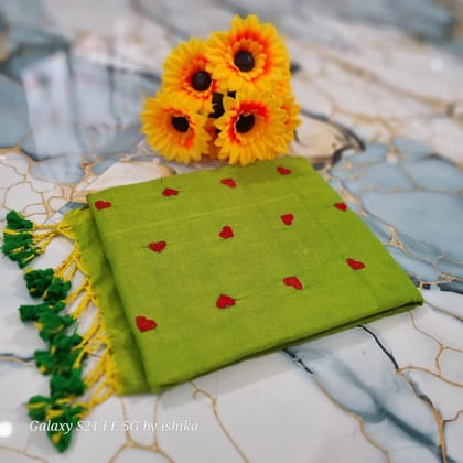 love embroidery  saree  Metirials- khadi cotton  Blouse piece available Primium quality