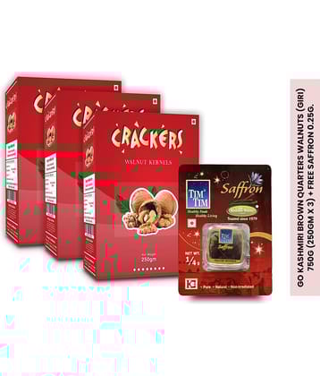 GO Kashmiri Brown Quarters Walnuts (giri) 750g (250gm x 3) + free Saffron 0.25g. worth Rs. 155