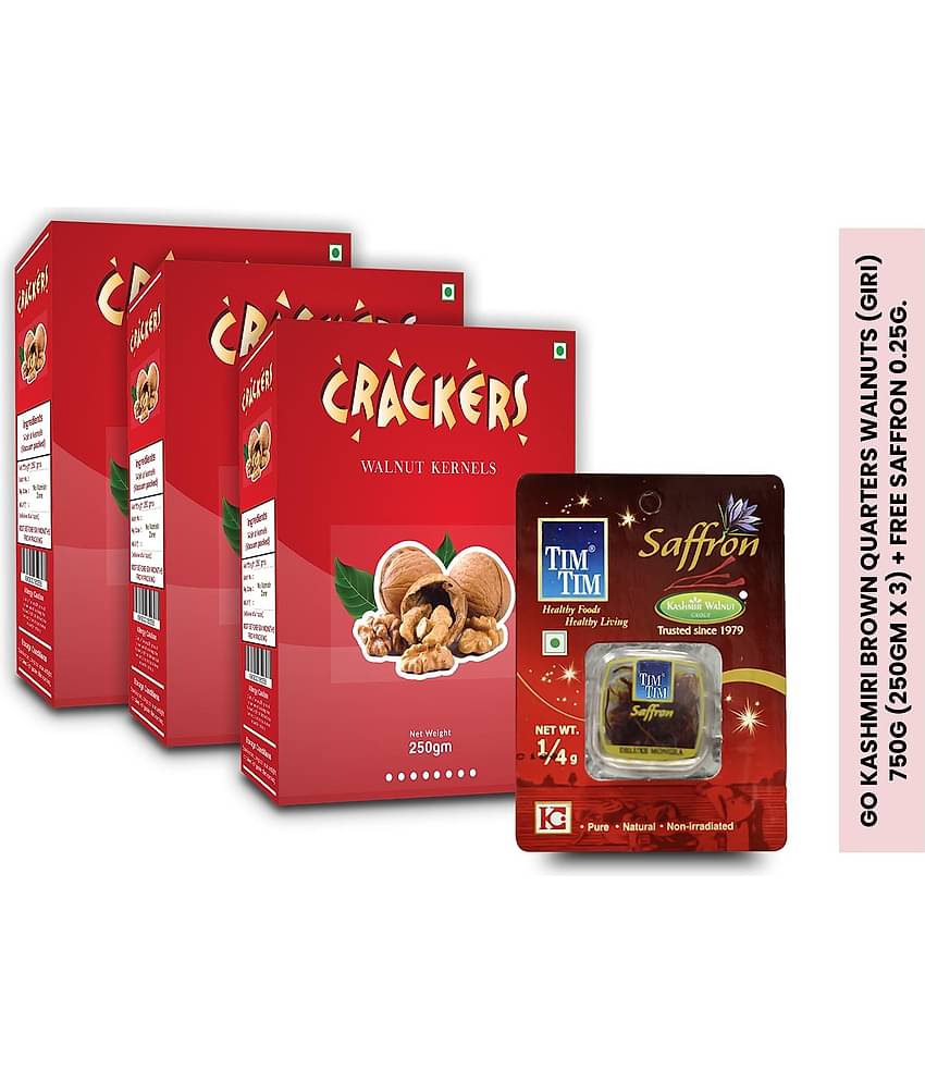 GO Kashmiri Brown Quarters Walnuts (giri) 750g (250gm x 3) + free Saffron 0.25g. worth Rs. 155