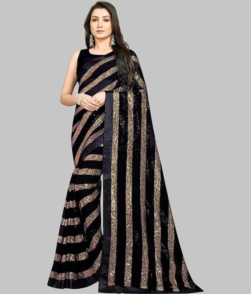 Aika Georgette Embroidered Regular Saree With Unstitched Blouse Piece ( Black )