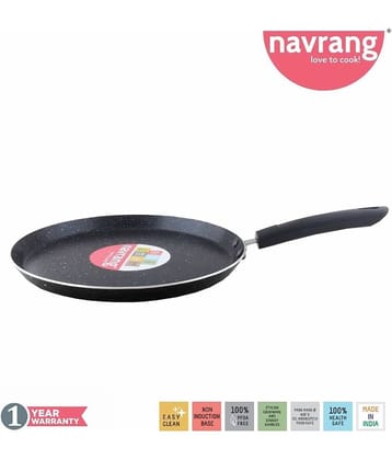 Navrang Non Stick Aluminium Dosa Tawa Spatter BLACK N WHITE GRANITE, 275mm, Black & White -Non Induction