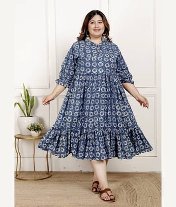 Swasti Women Cotton Printed Ethnic Dress ( Blue )