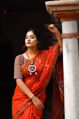 Red Brick Jamdani Saree