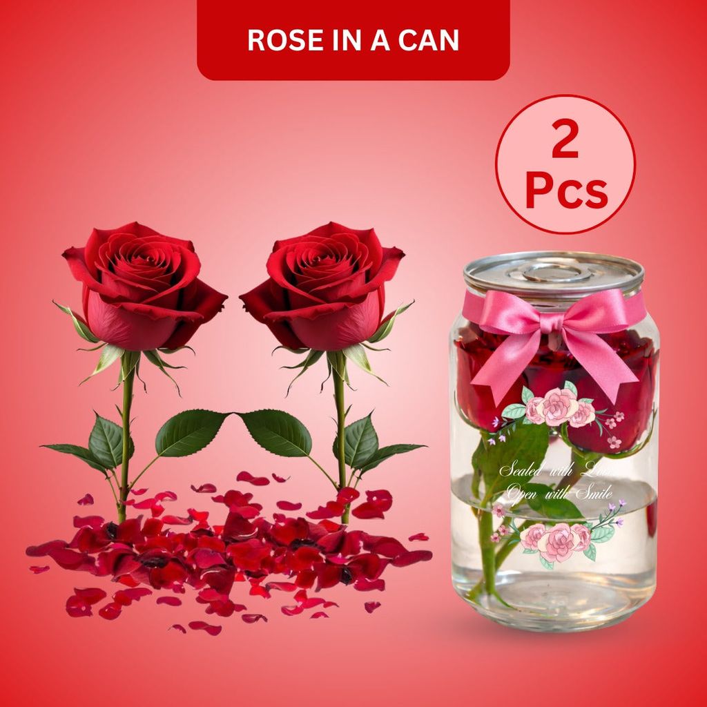 Fresh Roses in a Can - Set of 2 - Send Real Roses Across India - Flowers | Buy online on ZillyBuy
