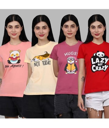 Fabflee Women Cotton Printed Regular Fit Round Neck T-Shirt ( Multicolor )