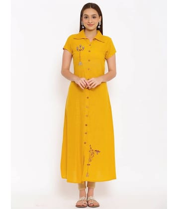 FabbibaPrints - Yellow Cotton Women's Flared Kurti ( )