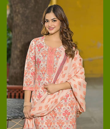 Vaamsi Women Rayon Printed Straight Kurti With Pants ( Cream )