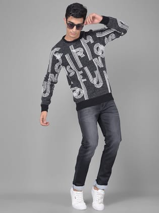 Black Printed Sweater-L / Black