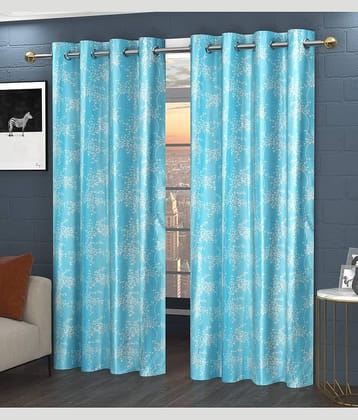 Kraftiq Homes Abstract Semi-Transparent Eyelet Curtain 7 ft ( Pack of 2 ) - Blue