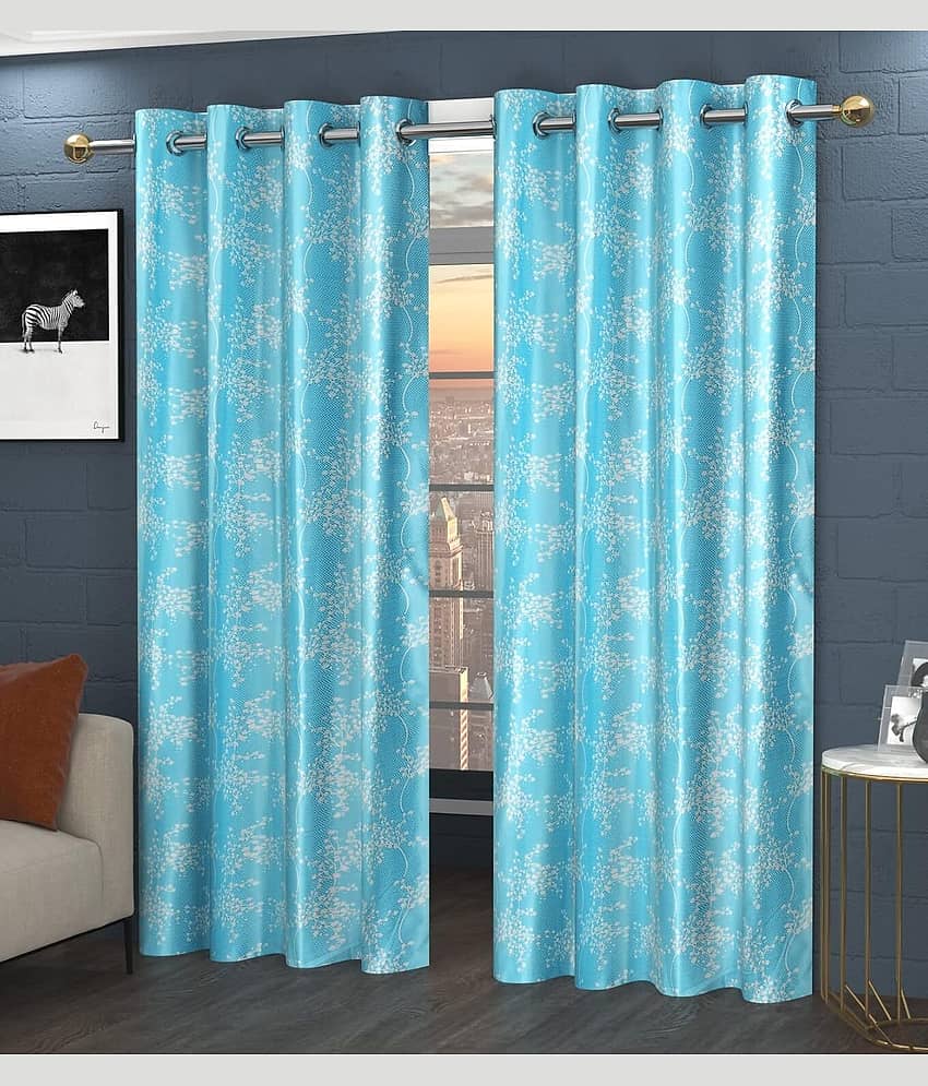 Kraftiq Homes Abstract Semi-Transparent Eyelet Curtain 7 ft ( Pack of 2 ) - Blue