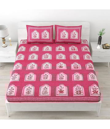 Uniqchoice Cotton Floral Double Bedsheet with 2 Pillow Covers - Pink