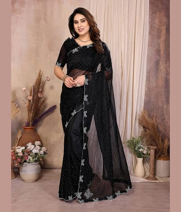 ANAND SAREES Net Solid Regular Saree With Unstitched Blouse Piece ( Pink )
