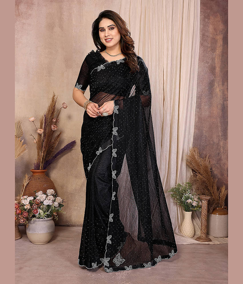 ANAND SAREES Net Solid Regular Saree With Unstitched Blouse Piece ( Pink )