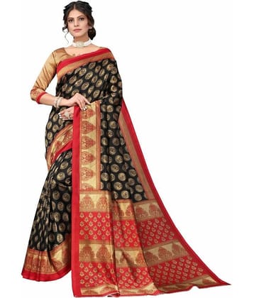 Saadhvi Cotton Silk Applique Saree Without Blouse Piece ( Black )