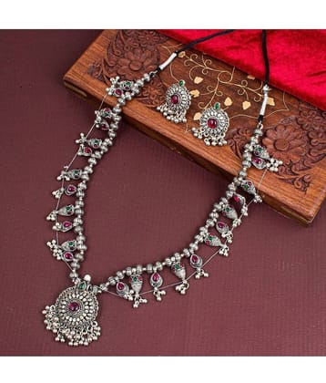 Sukkhi Brass Silver Traditional Necklaces Set Long Haram