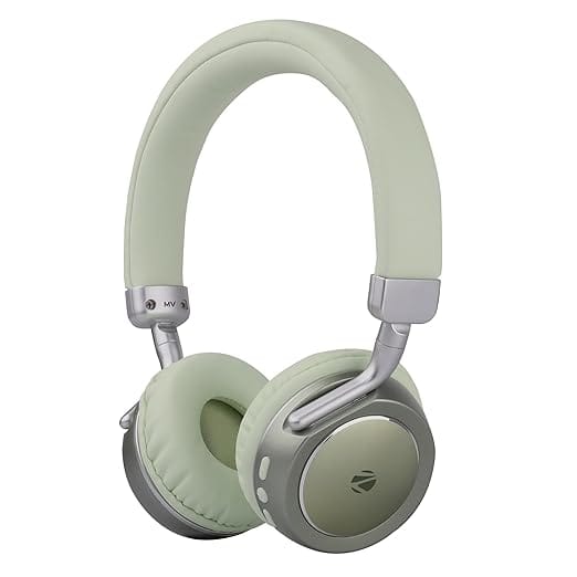 ZEBRONICS DUKE 2 Wireless Headphone, Supports Bluetooth, Dual Pairing, Deep Bass, up to 60h Battery Backup, AUX, Environmental Noise Cancellation, Gaming Mode, Now with Type C Charging (Green)