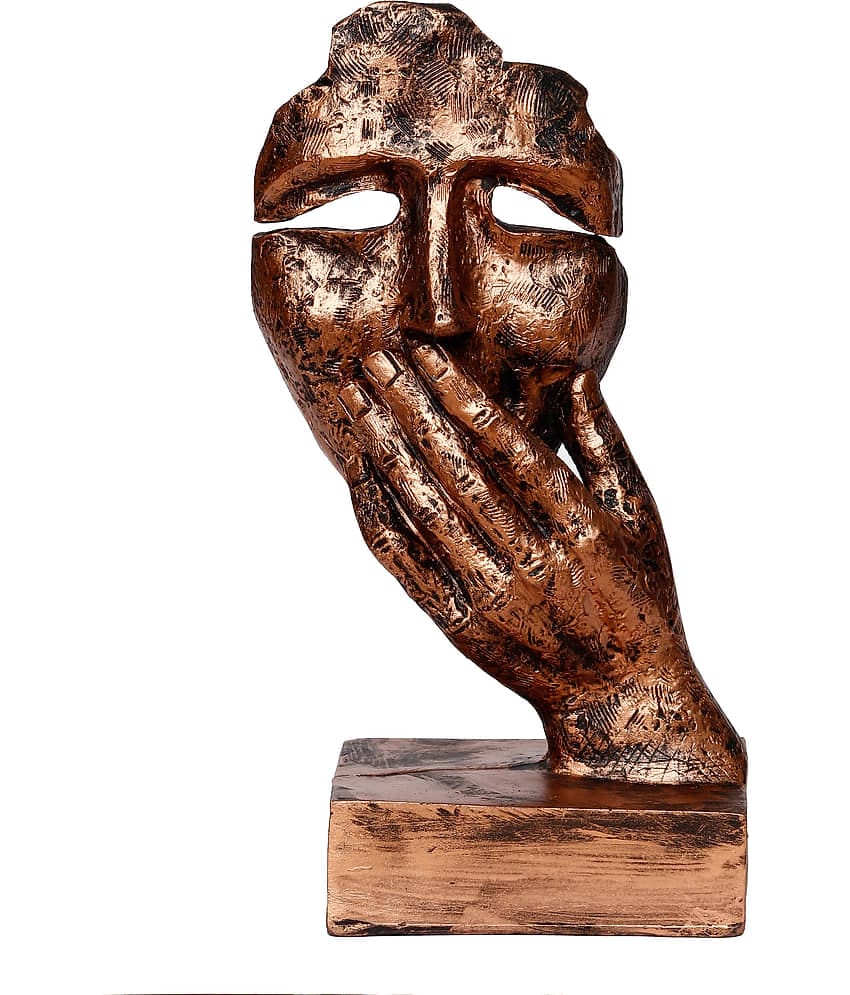 eCraftIndia Copper-Toned Handcrafted Rustic Look Human Face With Hands On Mouth Showpiece