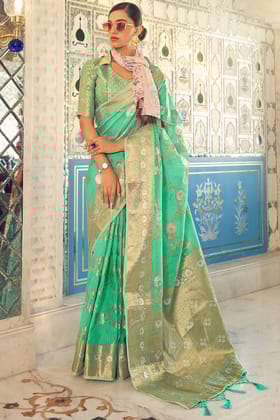 Paris Green Linen Silk Saree
