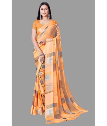 Sanjana Silks Georgette Printed Saree With Unstitched Blouse Piece ( Orange )