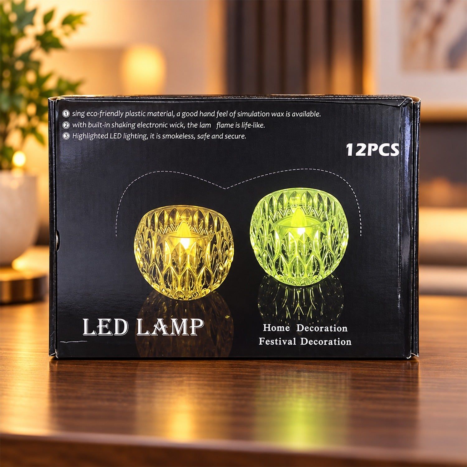 Crystal Look LED Tealight Lamps for Home Decor, Diwali and Parties (12 Pc Set)