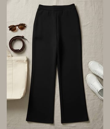 DTR FASHION Women Cotton Blend Wide Leg Trousers ( Black )