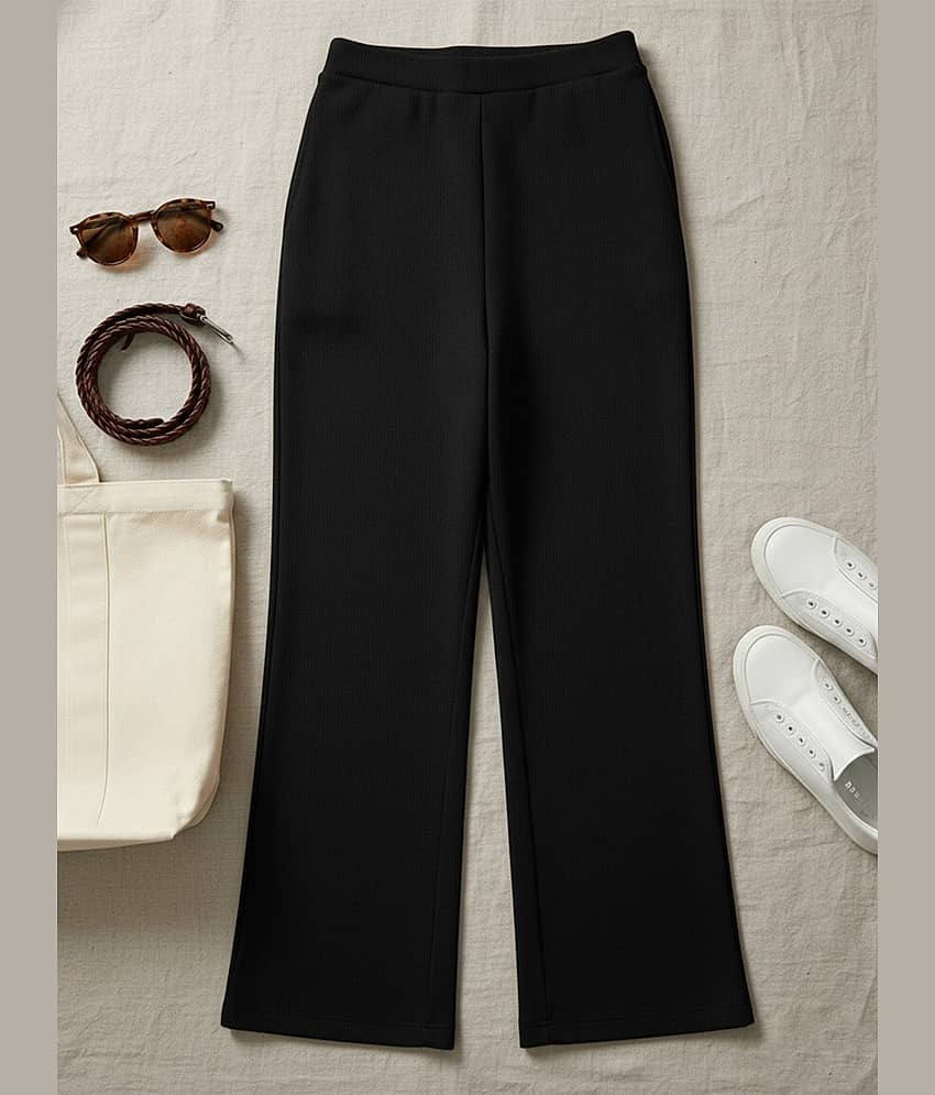 DTR FASHION Women Cotton Blend Wide Leg Trousers ( Black )
