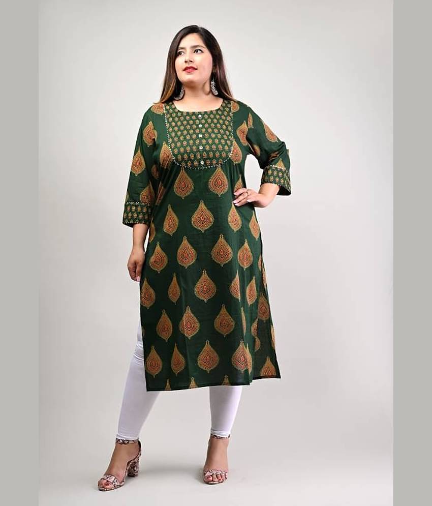 Swasti - Green Cotton Women's Straight Kurti ( Pack of 1 )