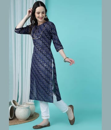 TRAHIMAM Cotton Blend Printed Kurti With Pants Women's Stitched Salwar Suit - Blue ( Pack of 1 )