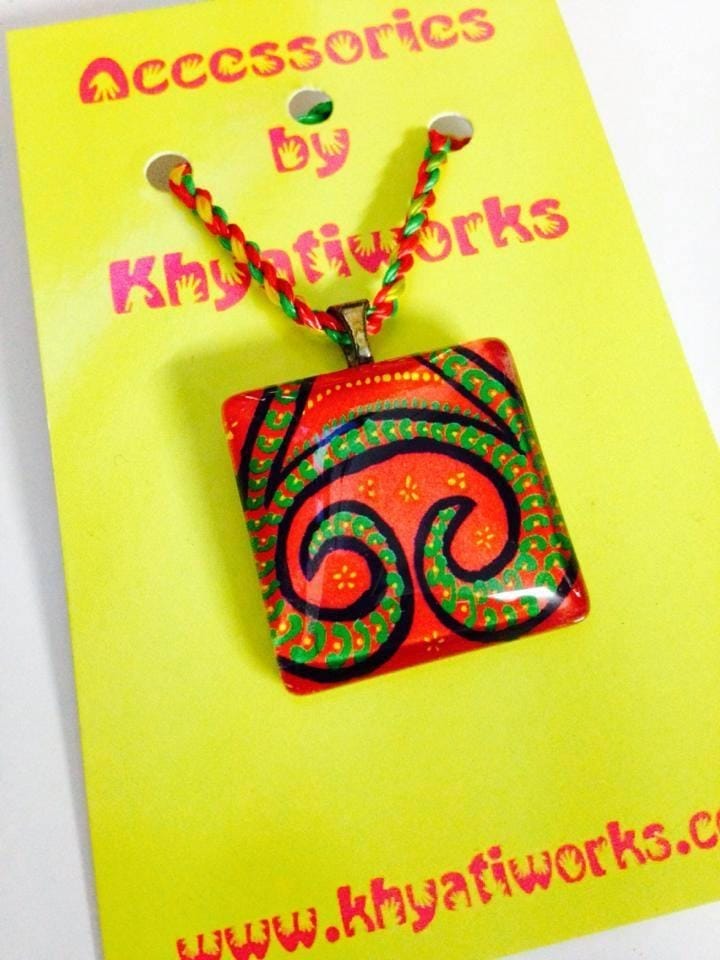 Fuschia-Magic Domed Square Glass Pendant with a Sunshine reverse