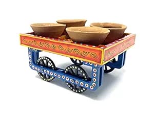 Handpainted Wonder Thela Serving Tray Trolley Handicraft (Multicolor)
