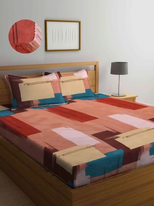 Multicoloured Geometric 300 TC King Bedsheet with 2 Pillow Covers