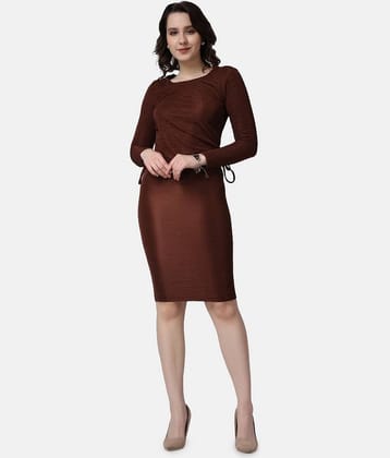 POPWINGS Women Solid Top With Skirt Co-Ord Set ( Brown )