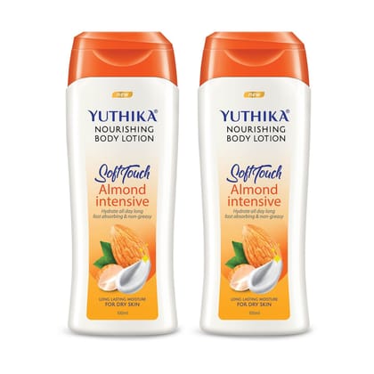 Yuthika Almond Body Lotion for Dry Skin 100ml Pack of 2, Non-Greasy Fast Absorbing & Long Lasting Nourishing Body Lotion