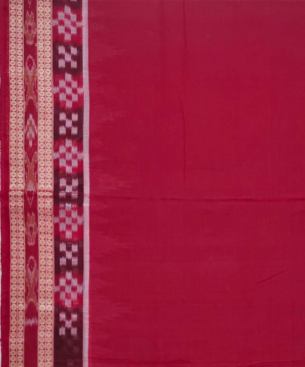 Darkgreen red colour handwoven cotton saree