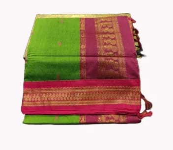 Paithani Silk Cotton Saree Green and Pink