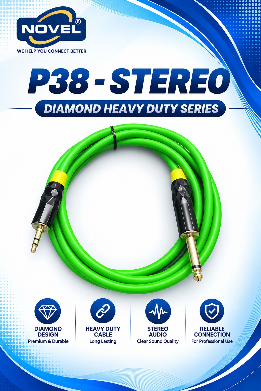 NOVEL P38 - STEREO DIAMOND CONNECTOR HEAVY CABLE 3 YARD