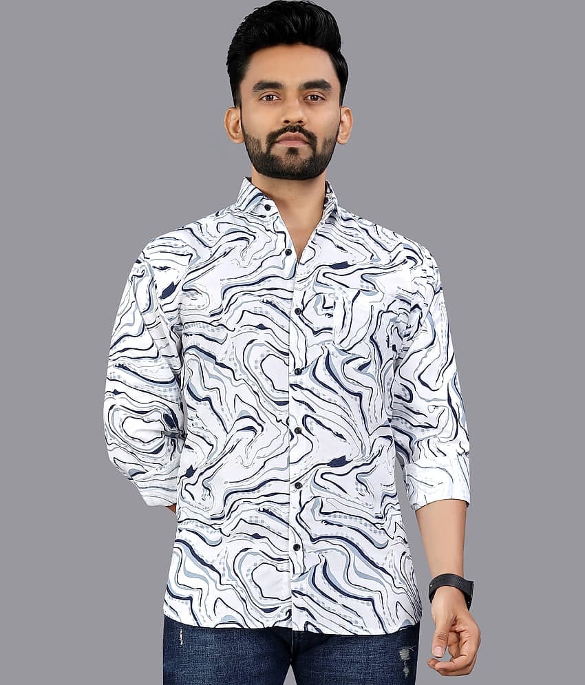 ADWYN PETER 100% Cotton Regular Fit Printed Full Sleeves Men's Casual Shirt - Dark Blue ( Pack of 1 )