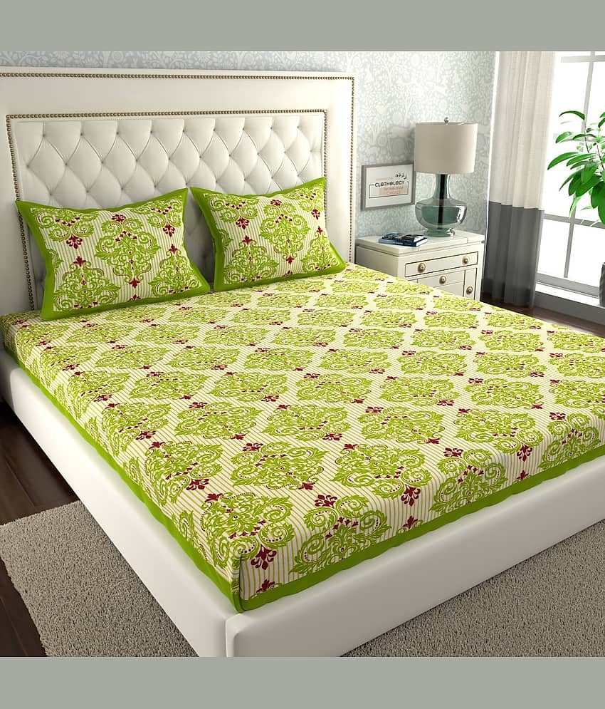 ABHACLOTHO Cotton 1 Double Bedsheet with 2 Pillow Covers ( Multicolor )
