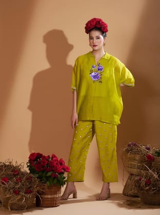 Rosy Kaftan Set (Green)-XS
