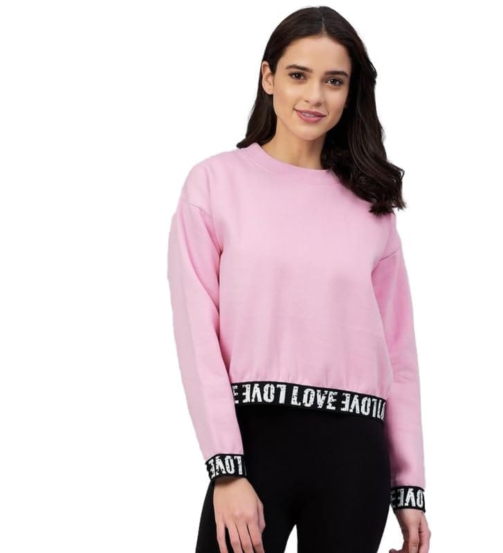 Women's Fleece Solid Long Sleeves Sweatshirt (Pink, S)-PID55858