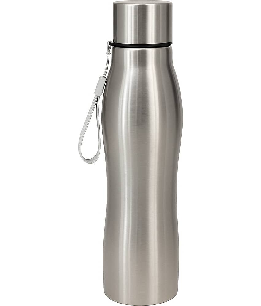 Dynore Damru Shape Bottle 1000 ml Silver Stainless Steel Water Bottle 1000 mL ( Set of 1 )