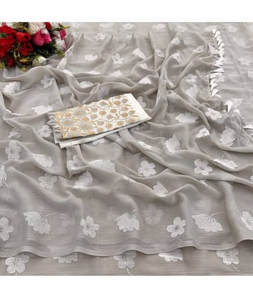 Gullak Georgette Embellished Saree With Unstitched Blouse Piece ( Grey )