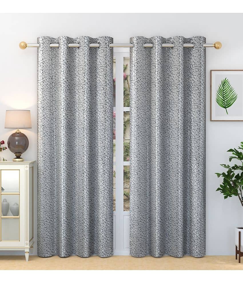 Homefab India Abstract Blackout Eyelet Long Door Curtain 9ft (Pack of 2) - Light Grey