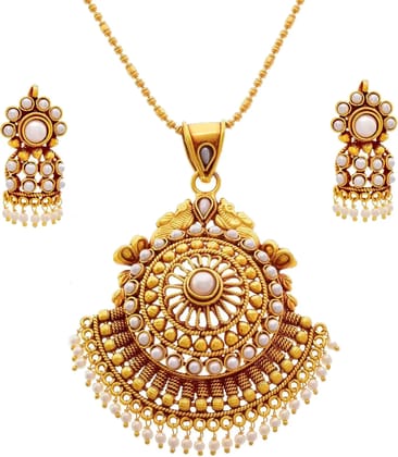 Traditional Ethnic Temple One Gram Gold Plated Pearl Necklace Set