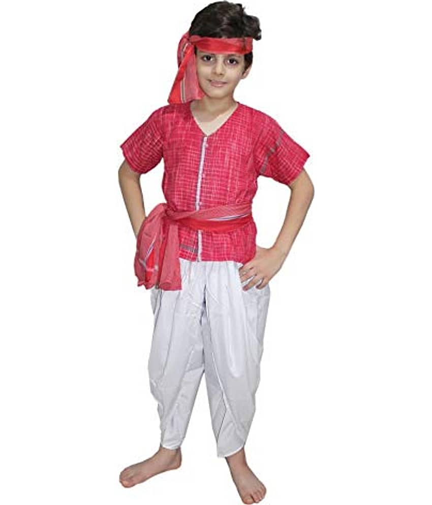 Kaku Fancy Dress Indian Ethnic Villager Dance Costume / Farmer Fancy Dress Costume for Kids - Red, 5-6 Years, for Boys