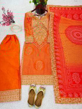 Fancy Top-Bottom And Dupatta With Digital Print And Embroidery Sequence Work