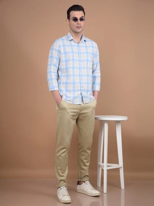 Blue Checked 100% Cotton Shirt-S / Blue