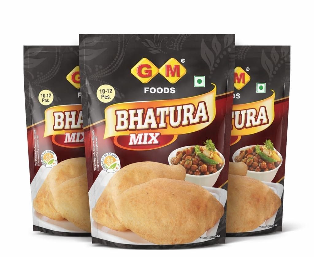 GM Foods Bhatura Mix 400 Gram (Pack of 3) | Ready to Cook Soft & Puffy Bhaturas | Authentic Flavor with Pure Ingredients | Easy Preparation | No MSG, Artificial Colou & No Preservatives