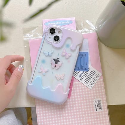 Melting Ice Cream Gradient Butterfly Transparent iPhone Soft Case-iPhone 13 Pro Max